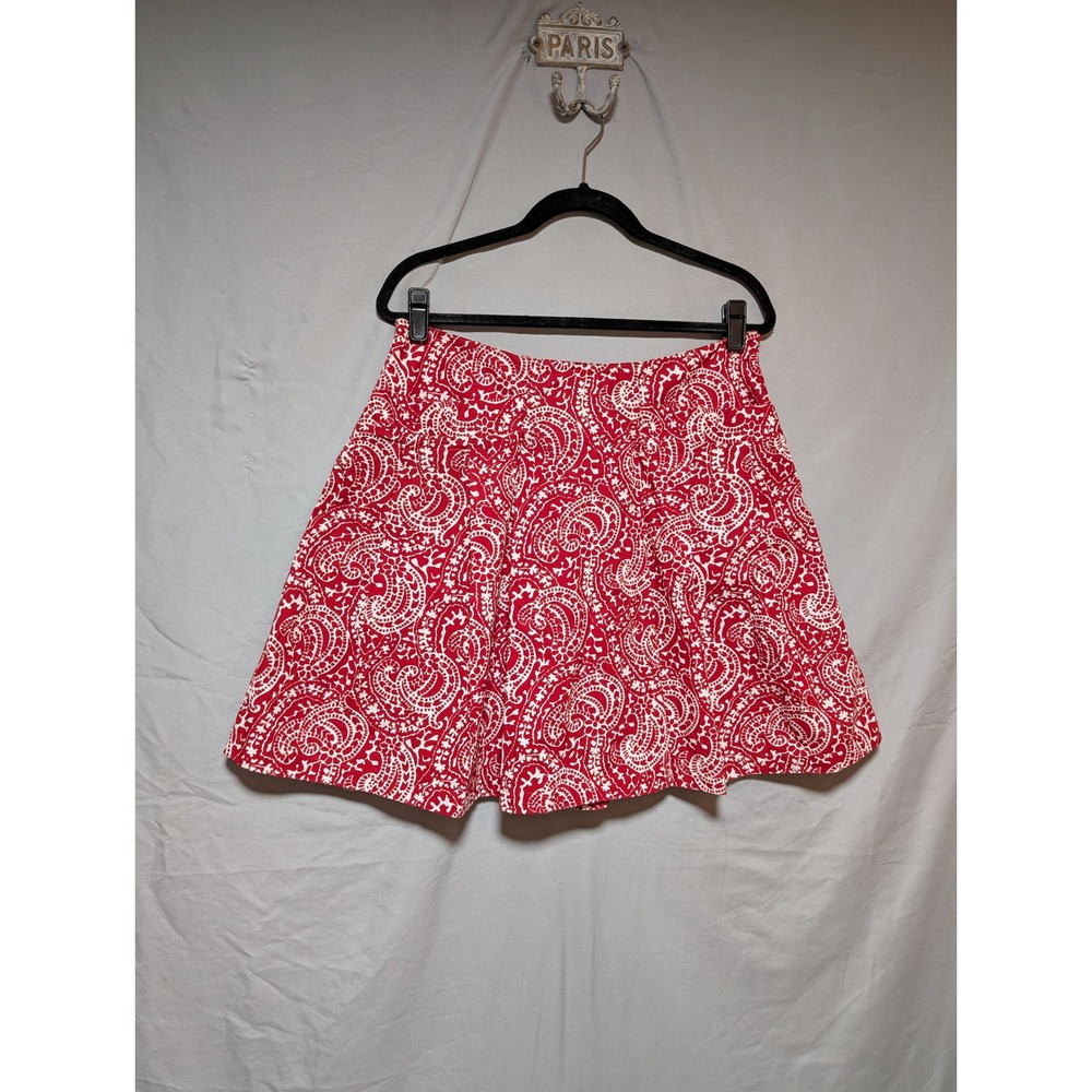 Tommy Hilfiger Red White Paisley Cotton A-Line Skirt Preppy Boho New Women's 10